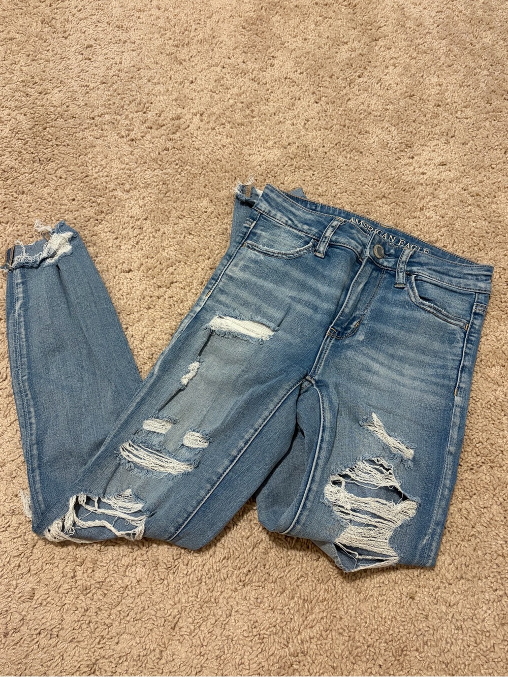 American Eagle Outfitters Medium Blue Distressed Skinny Jeans for Women